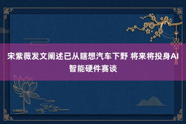 宋紫薇发文阐述已从瞎想汽车下野 将来将投身AI智能硬件赛谈